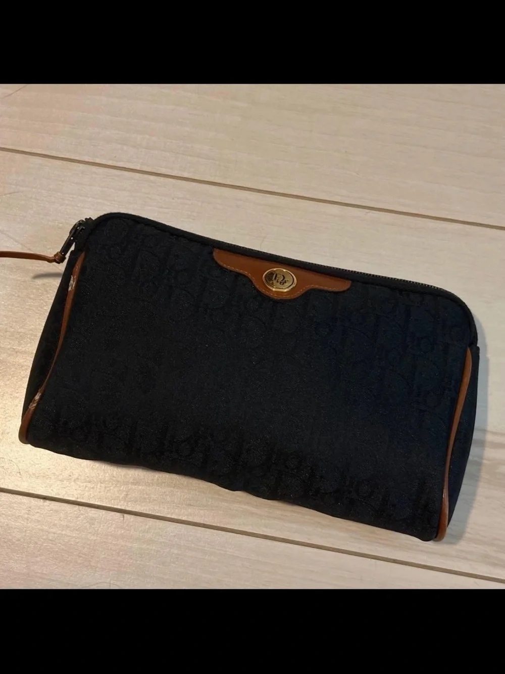 Dior Black Cosmetic Pouch with Brown Trim